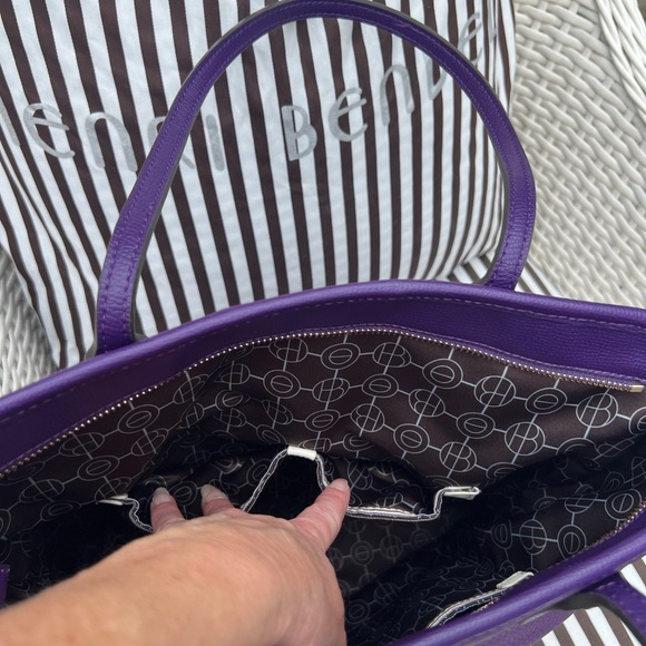 Henri Bendel Purple Tote with White and Brown Stripes - Picture 15 of 15
